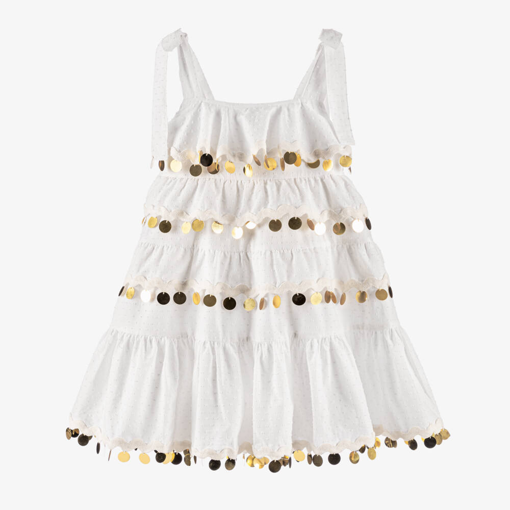Tutu du Monde-Girls White Dress with Golden Sequins | Childrensalon Outlet