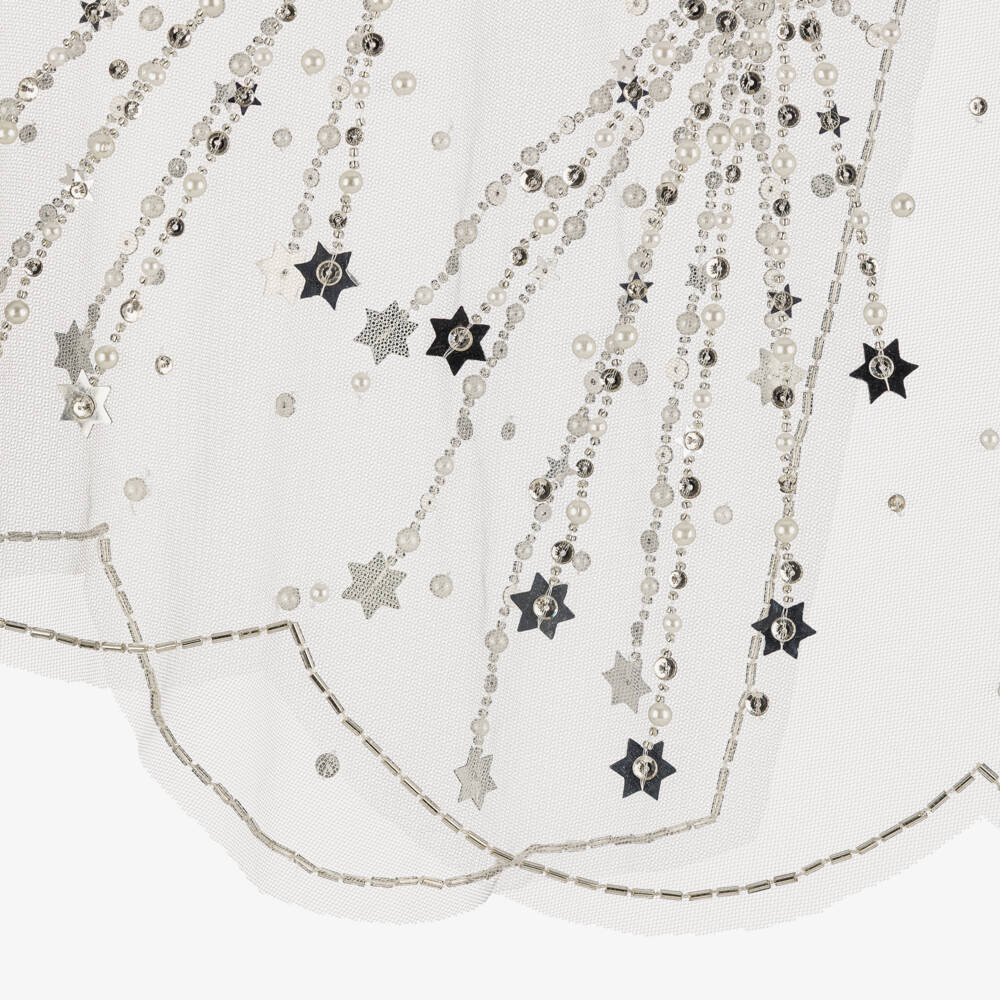 Tutu du Monde-Girls White Tulle Cape with Silver Stars & Pearls | Childrensalon Outlet