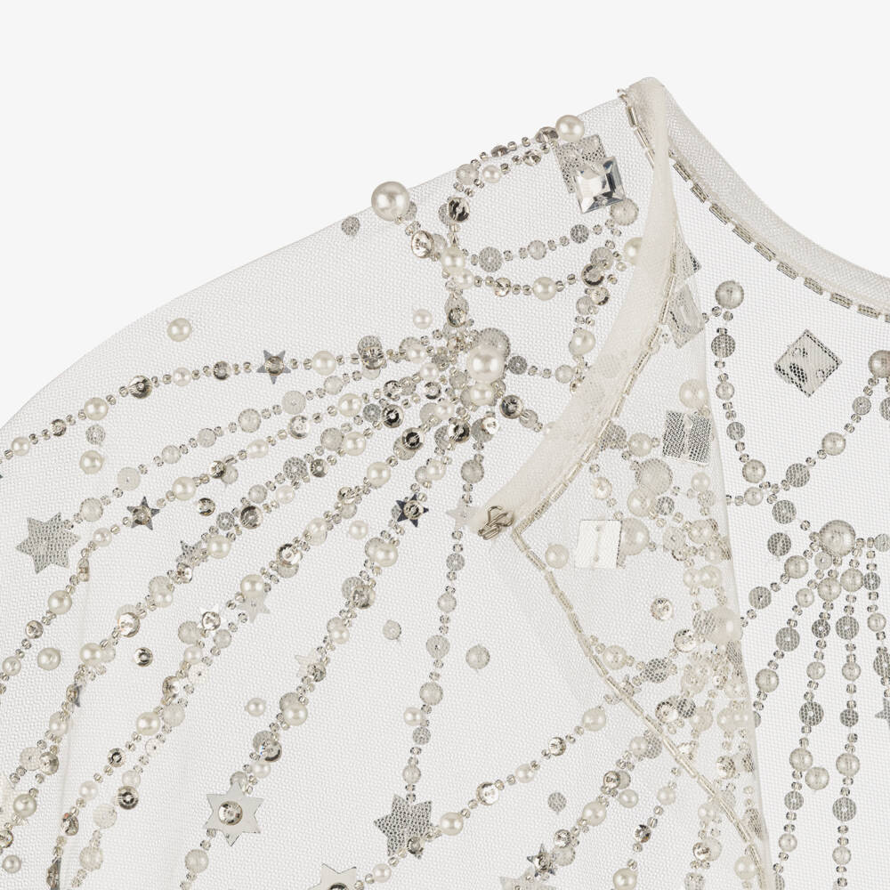 Tutu du Monde-Girls White Tulle Cape with Silver Stars & Pearls | Childrensalon Outlet