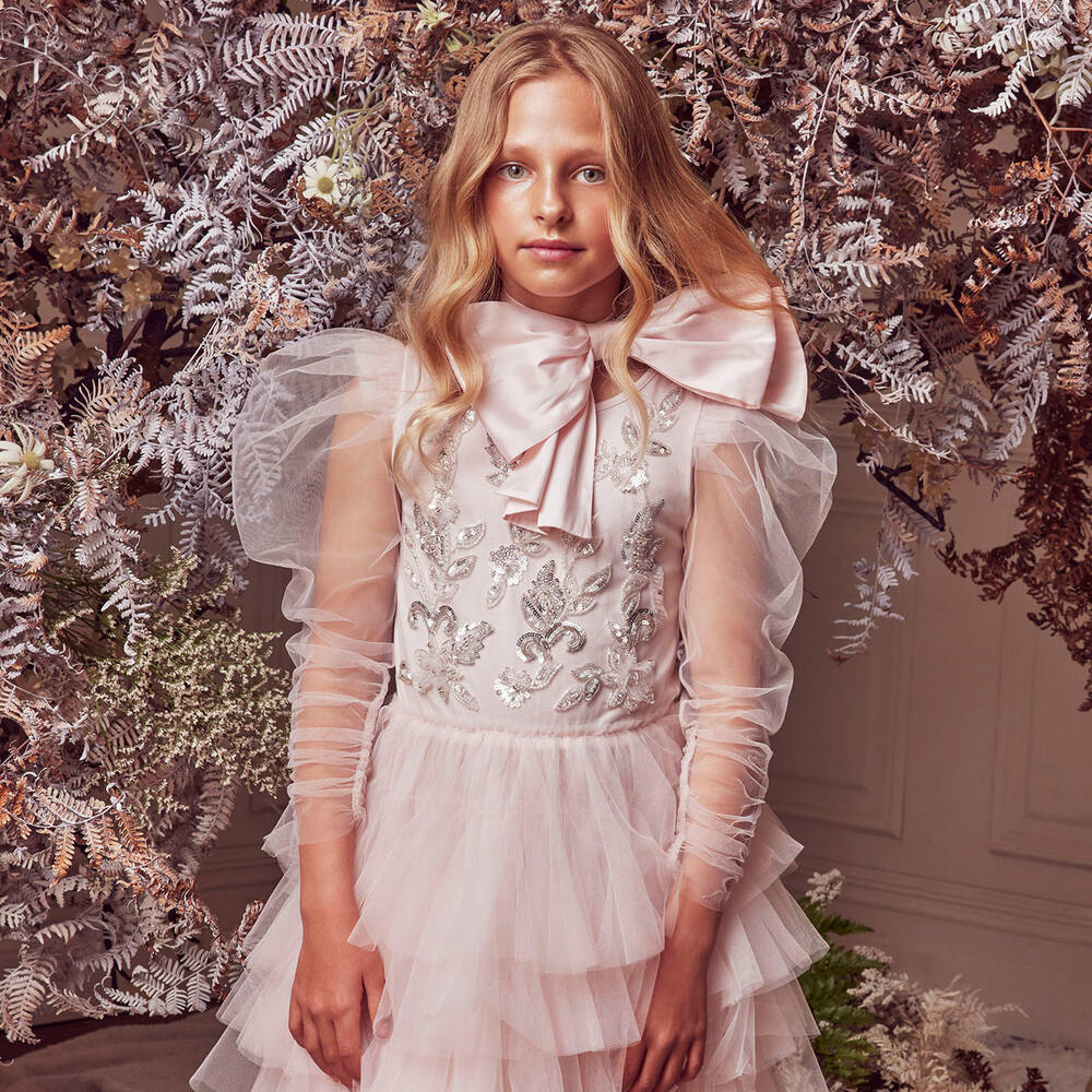 Tutu du Monde-Розовое платье из тюля с ручной вышивкой бисером | Childrensalon Outlet