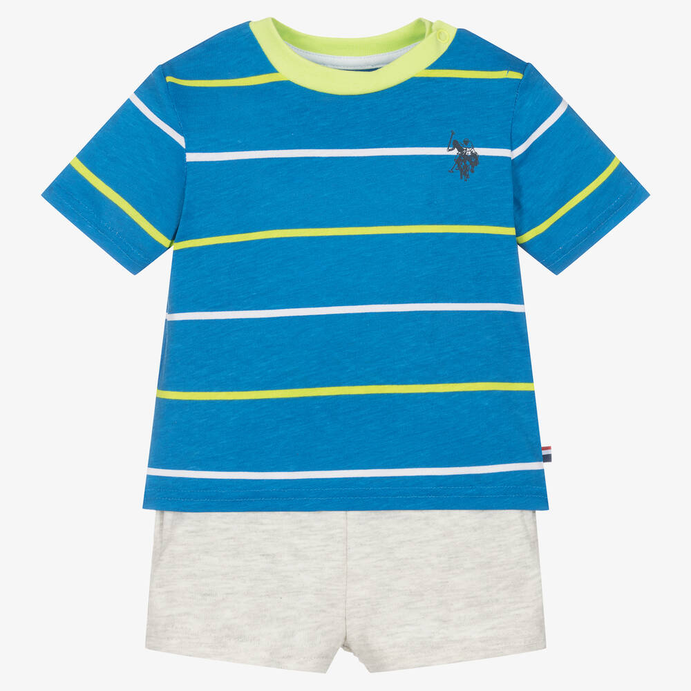 U.S. Polo Assn. - Baby Boys Blue & Grey Cotton Shorts Set | Childrensalon