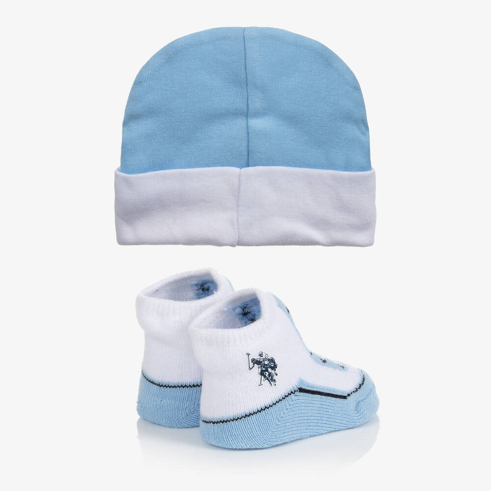 U.S. Polo Assn. Baby Boys Blue Hat Booties Set