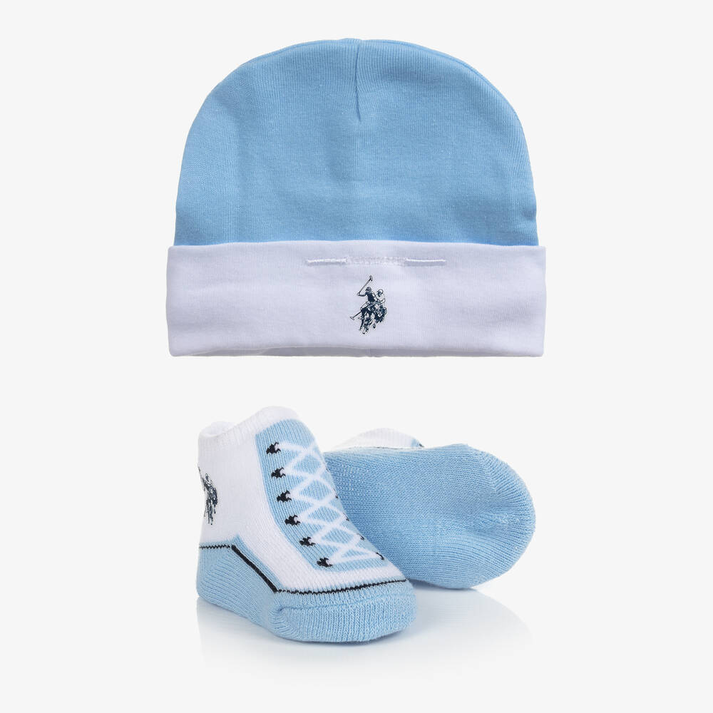 U.S. Polo Assn. -  Baby Boys Blue Hat & Booties Set | Childrensalon