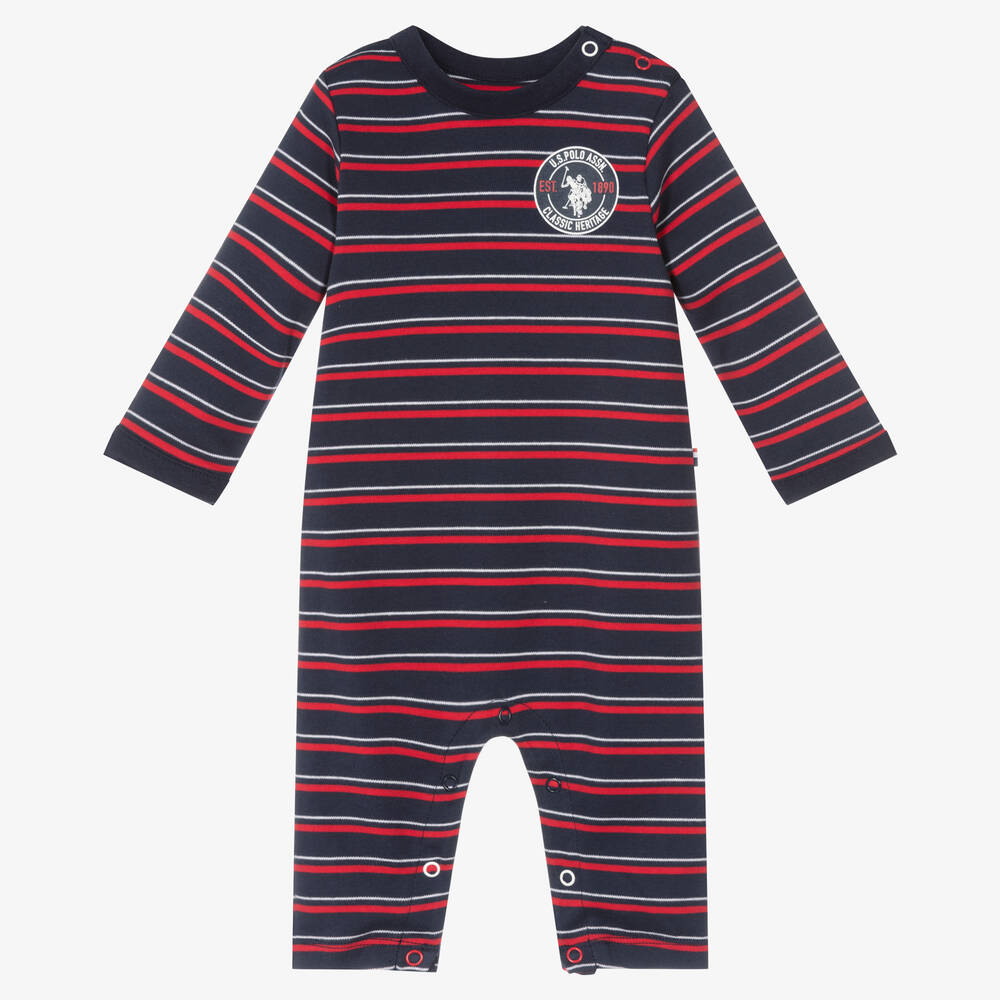U.S. Polo Assn.-Baby Boys Blue Striped Romper | Childrensalon Outlet