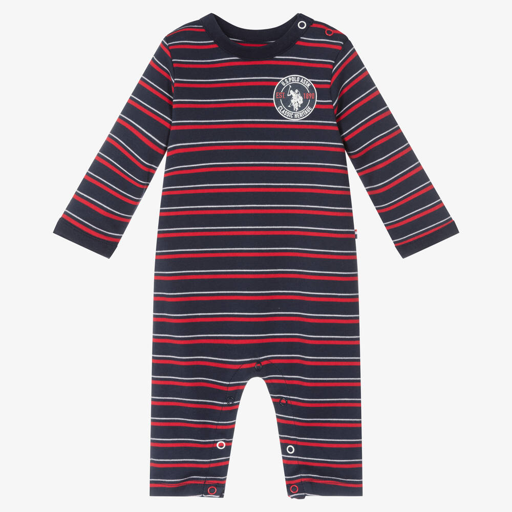 U.S. Polo Assn. - Baby Boys Blue Striped Romper | Childrensalon