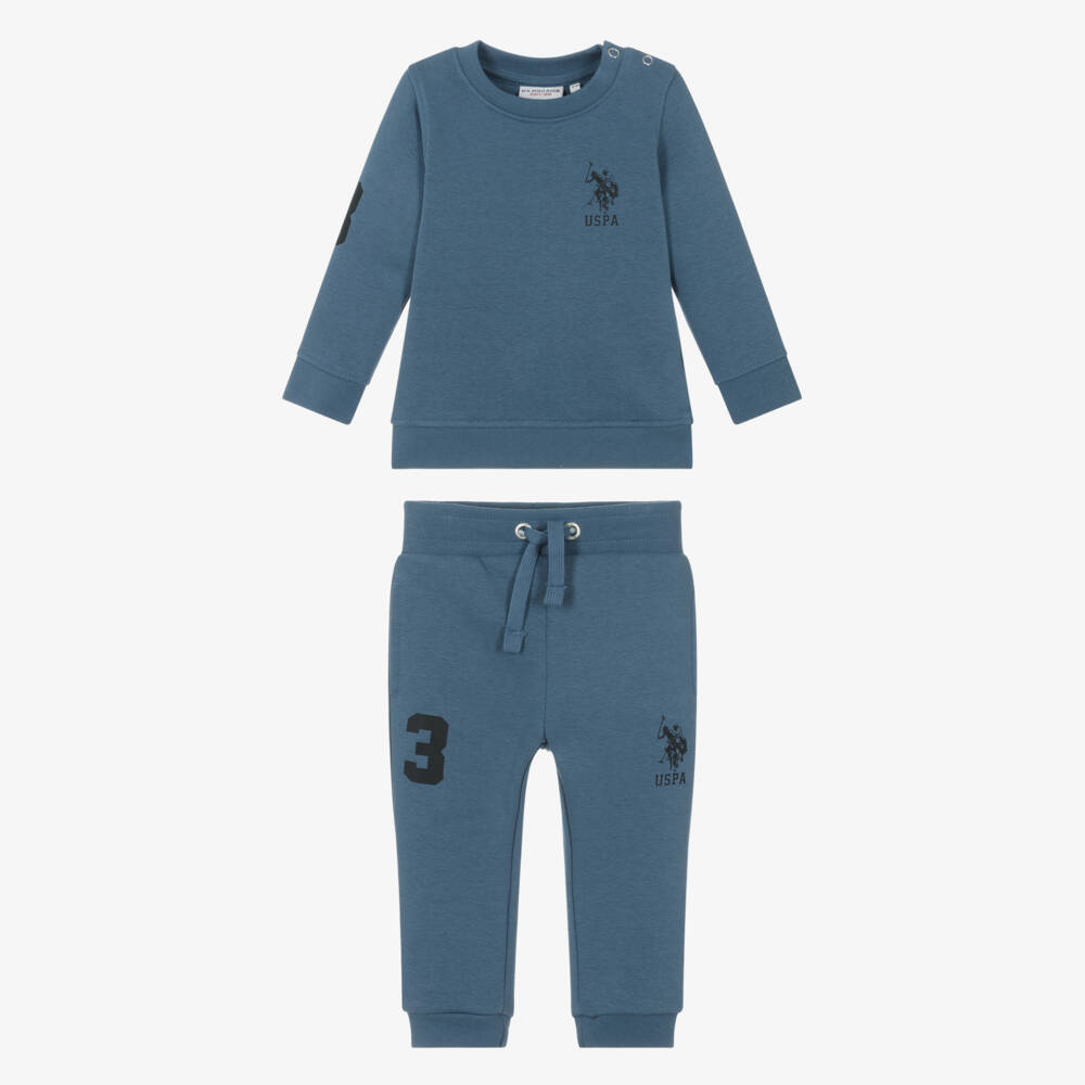 U.S. Polo Assn.-Baby Boys Blue Tracksuit with Logo Prints | Childrensalon Outlet