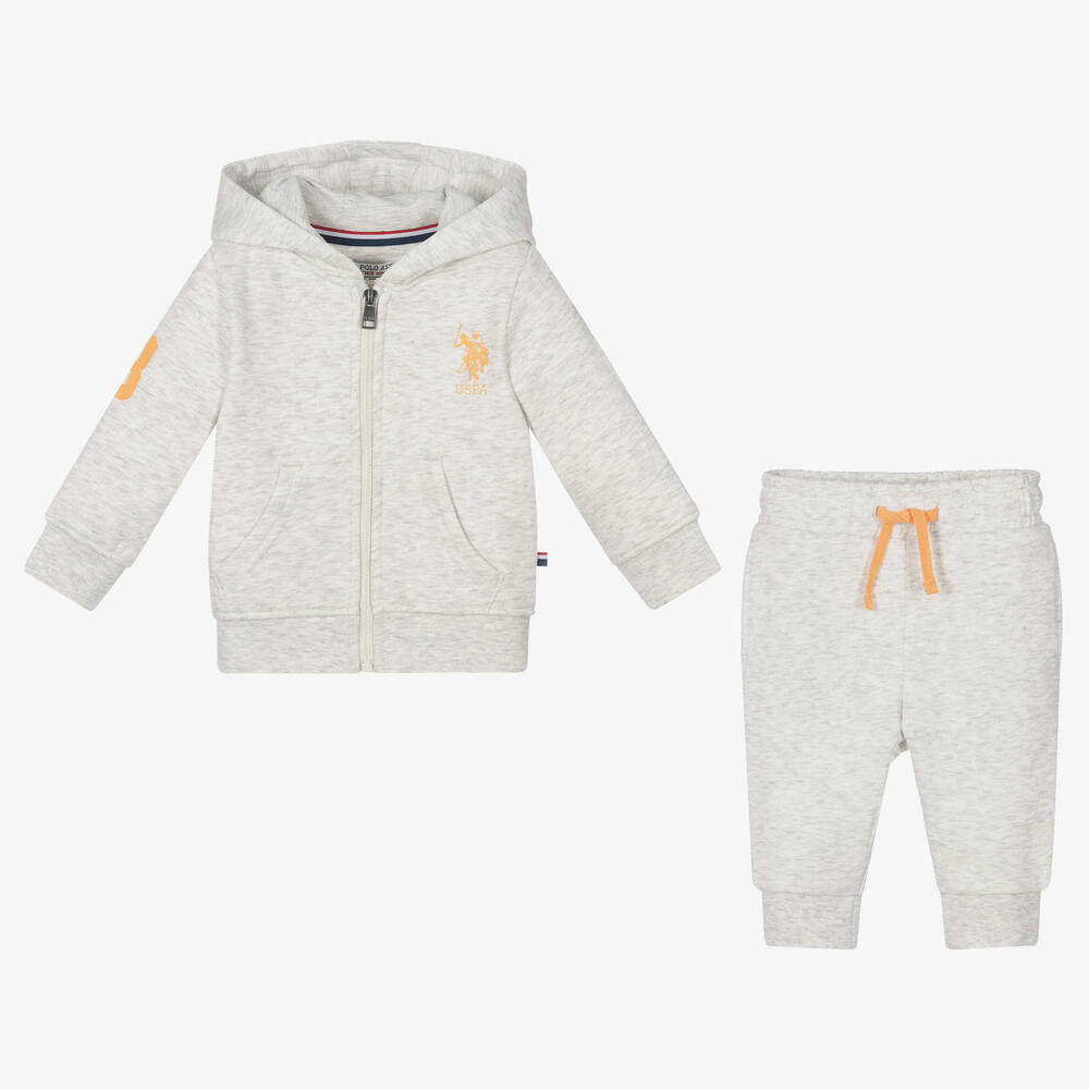 U.S. Polo Assn. - Baby Boys Grey Hooded Tracksuit | Childrensalon Outlet