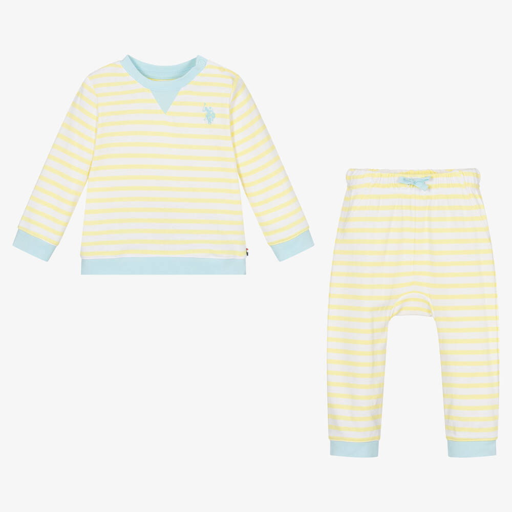 U.S. Polo Assn.-Baby Boys Yellow Cotton Trouser Set | Childrensalon Outlet