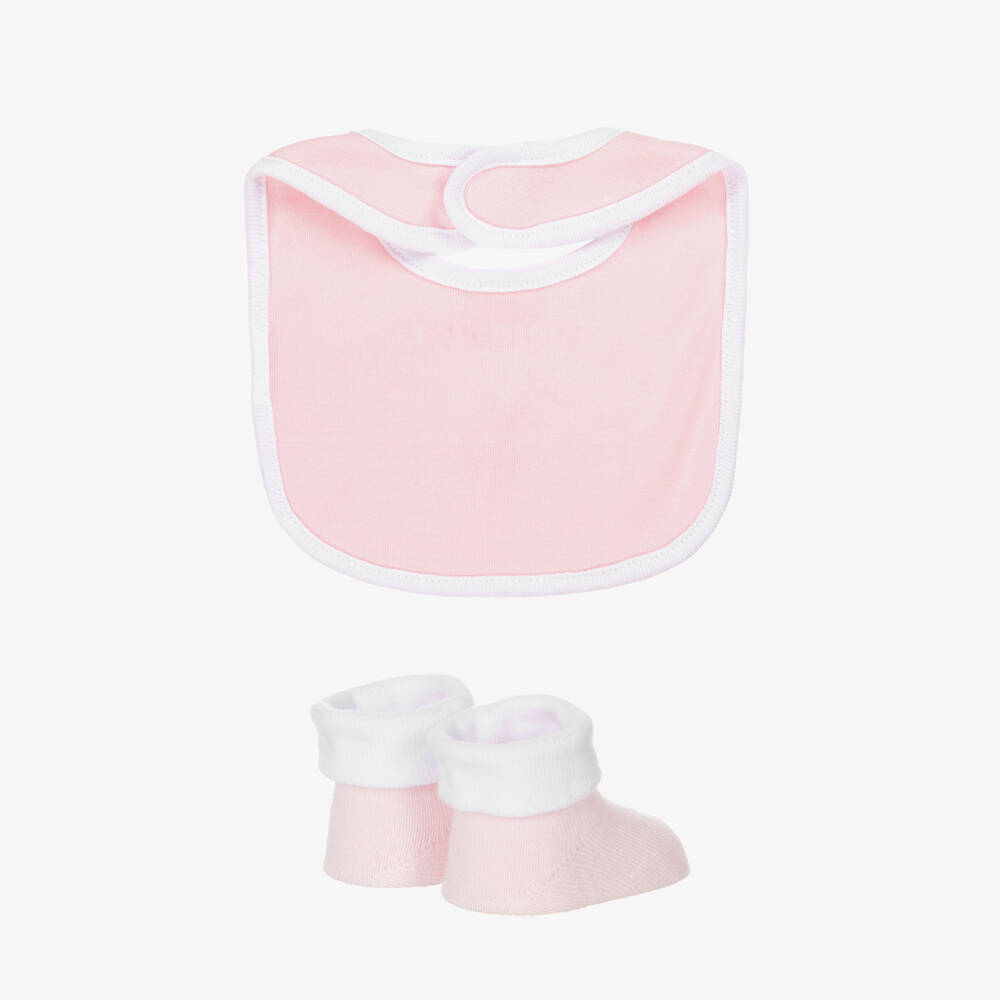 U.S. Polo Assn.-Baby Girls Pink Cotton Bib & Booties Set | Childrensalon Outlet
