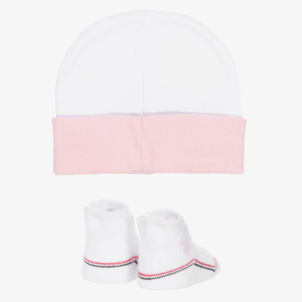 U.S. Polo Assn.-Baby Girls White Jersey Hat & Booties Set | Childrensalon Outlet
