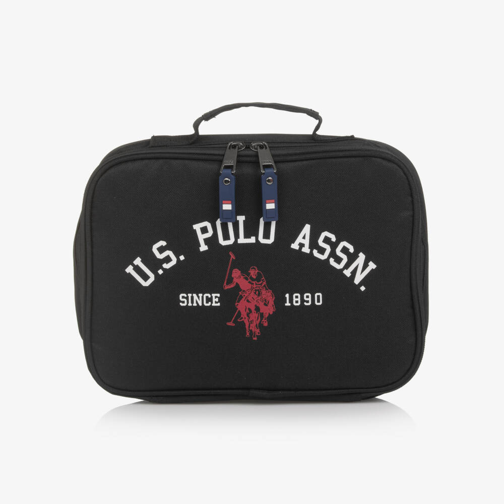 U.S. Polo Assn.-Black Canvas Lunch Bag with Red & White Logo (26cm) | Childrensalon Outlet
