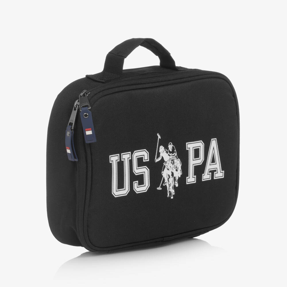 U.S. Polo Assn.-Black Canvas Lunch Bag with White Logo Print (26cm) | Childrensalon Outlet
