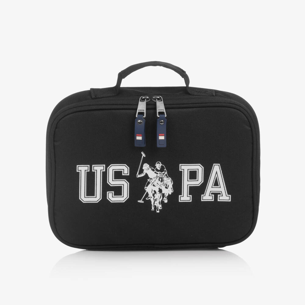 U.S. Polo Assn.-Black Canvas Lunch Bag with White Logo Print (26cm) | Childrensalon Outlet