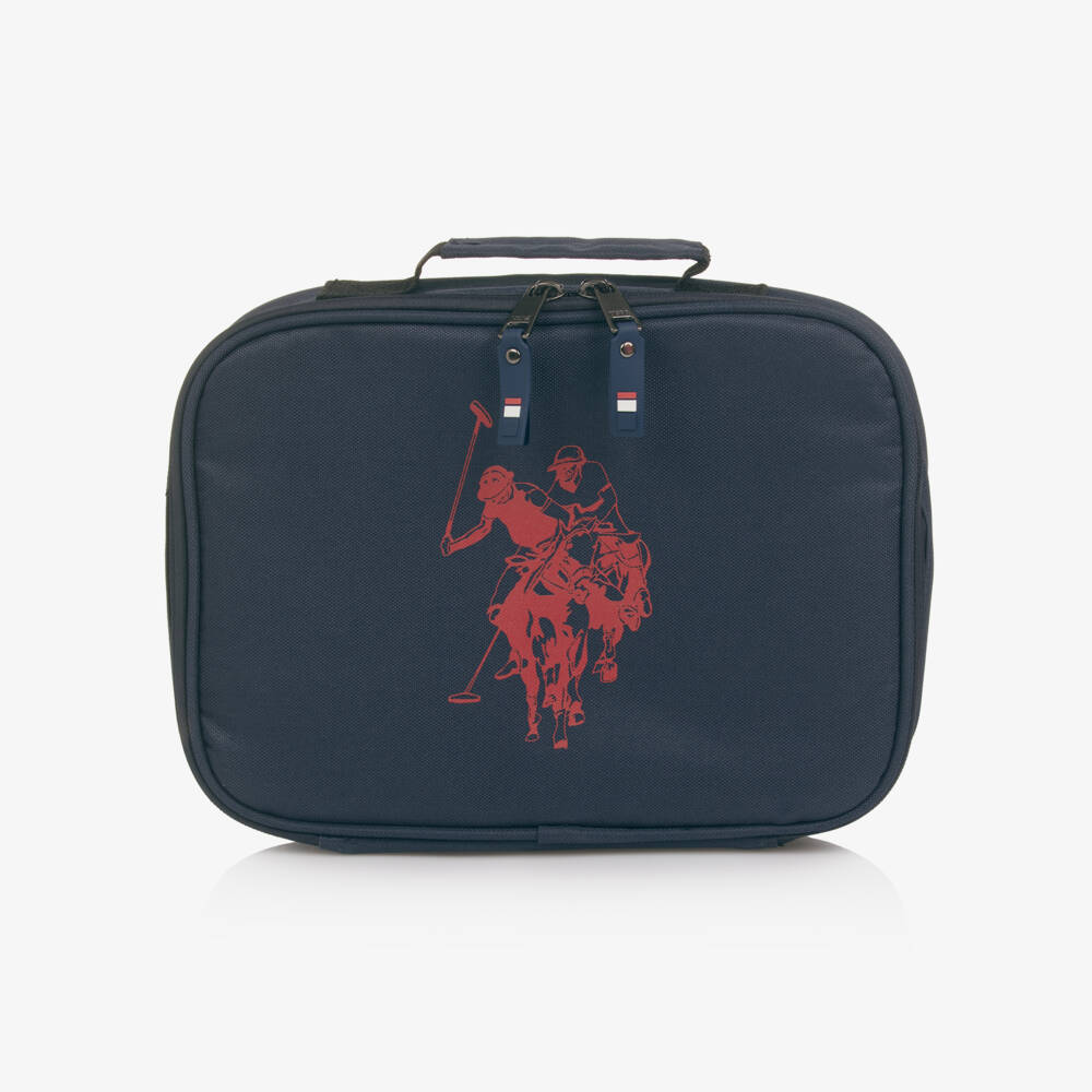 U.S. Polo Assn.-Blue Canvas Lunch Bag with Red Logo Print (26cm) | Childrensalon Outlet