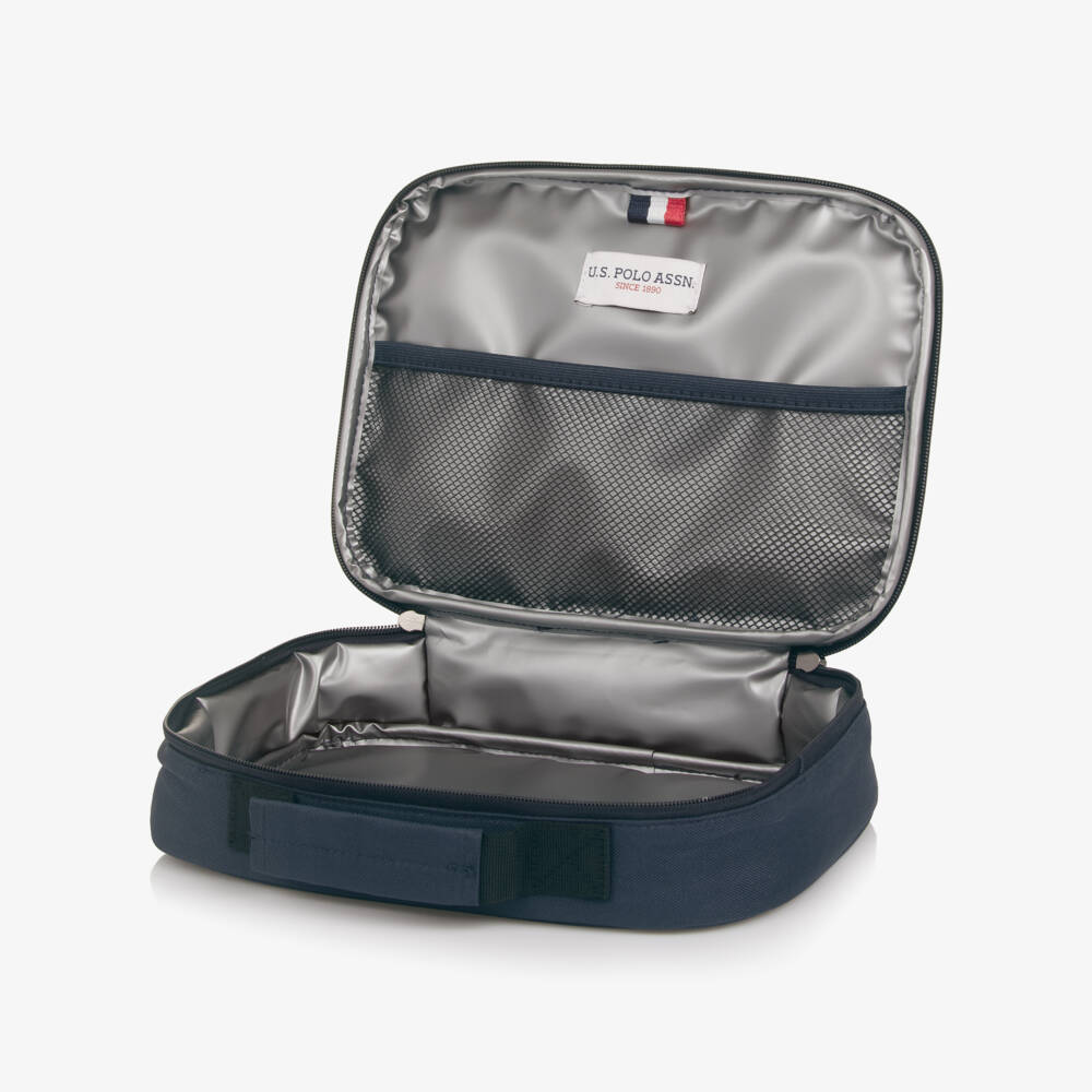 U.S. Polo Assn.-Blue Canvas Lunch Bag with Red Logo Print (26cm) | Childrensalon Outlet