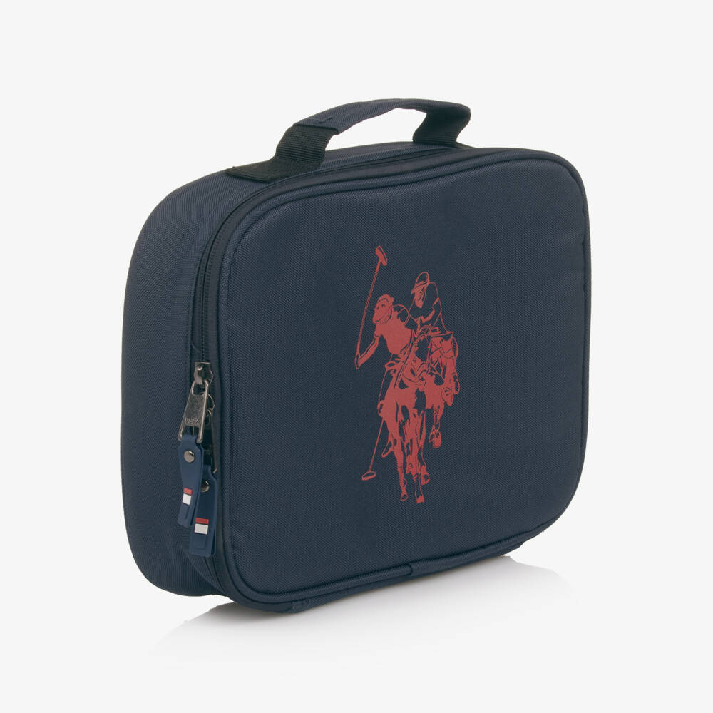 U.S. Polo Assn.-Blue Canvas Lunch Bag with Red Logo Print (26cm) | Childrensalon Outlet