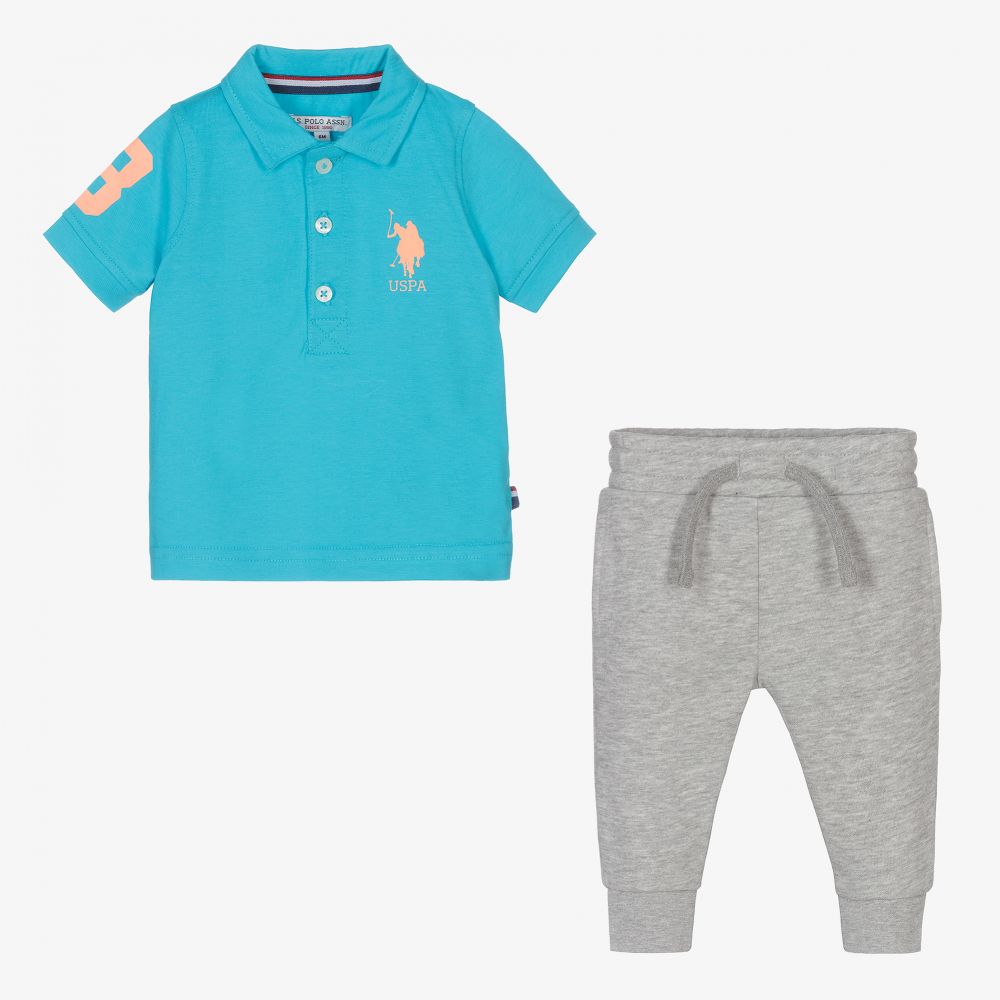 U.S. Polo Assn. Blue Top Grey Joggers Set Childrensalon Outlet