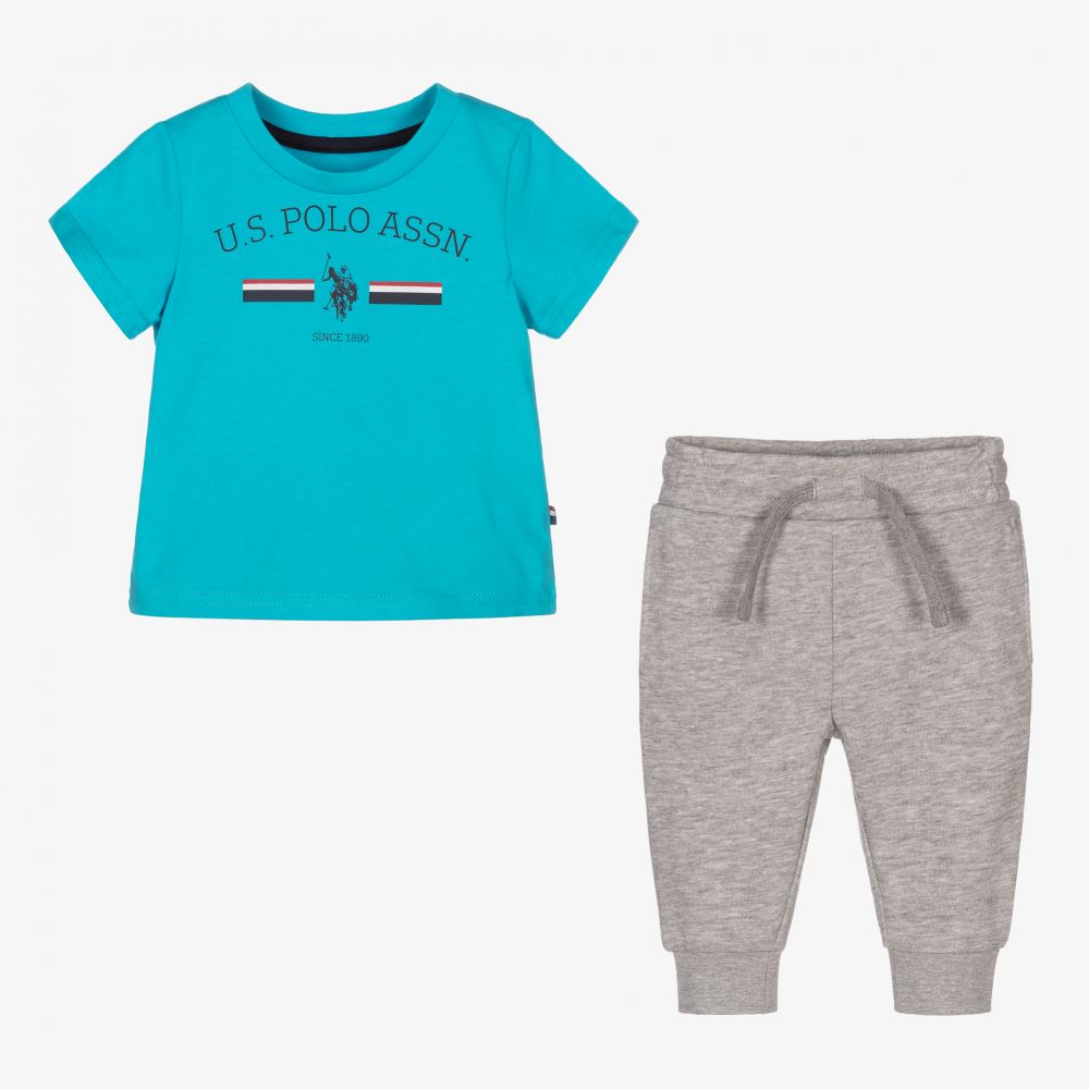 U.S. Polo Assn.-Blue Top & Grey Joggers Set | Childrensalon Outlet