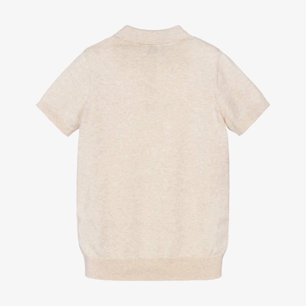 U.S. Polo Assn.-Boys Beige Cotton Knit Polo Shirt | Childrensalon Outlet