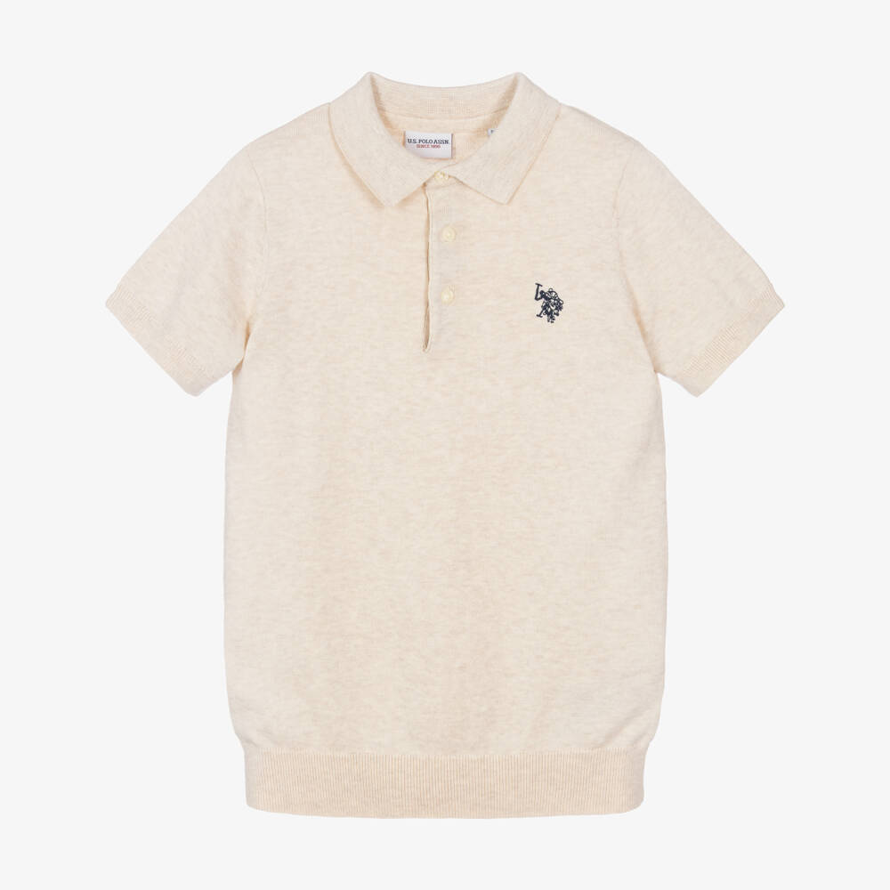 U.S. Polo Assn.-Boys Beige Cotton Knit Polo Shirt | Childrensalon Outlet