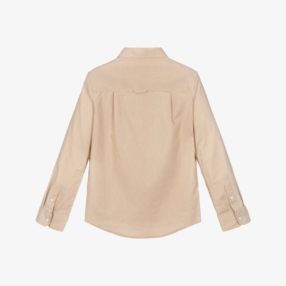U.S. Polo Assn.-Boys Beige Cotton & Linen Shirt with Embroidered Logo | Childrensalon Outlet