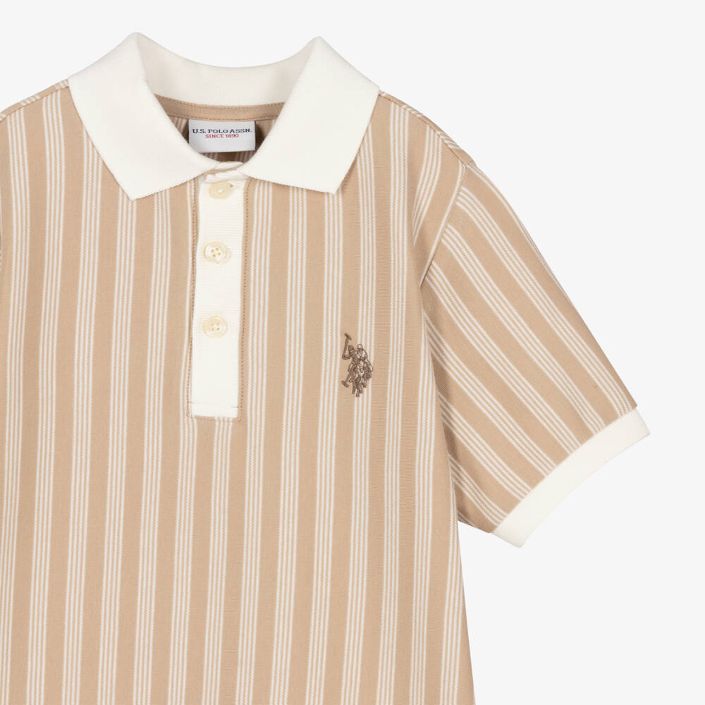 U.S. Polo Assn.-Boys Beige & Ivory Cotton Jersey Polo Shirt | Childrensalon Outlet