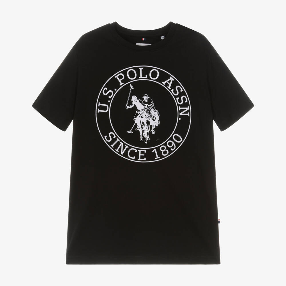 U.S. Polo Assn.-Boys Black Cotton T-Shirt with Double Horsemen Circle Logo  | Childrensalon Outlet