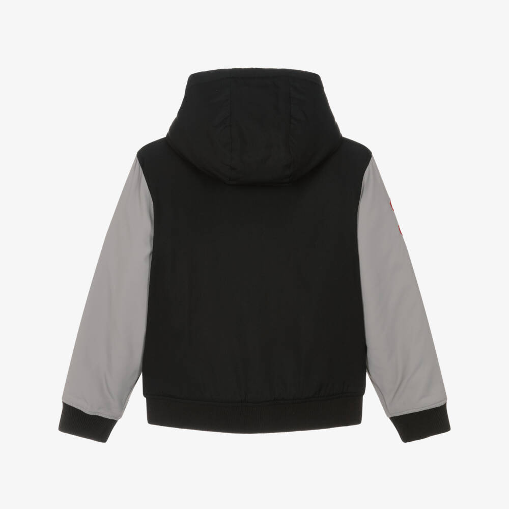 U.S. Polo Assn.-Boys Black & Grey Hooded Jacket with Double Horsemen Logo | Childrensalon Outlet