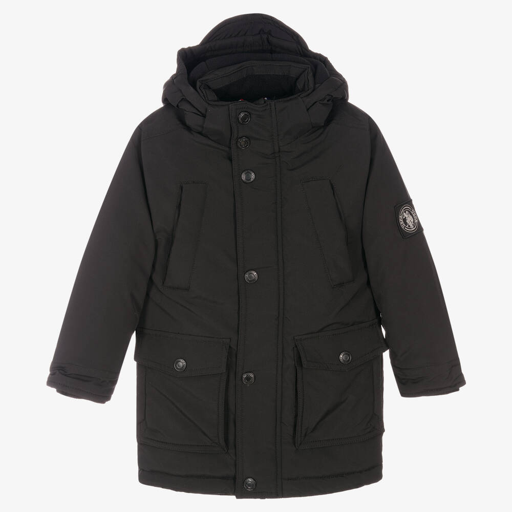 U.S. Polo Assn. - Boys Black Hooded Coat | Childrensalon Outlet