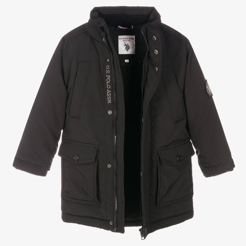 U.S. Polo Assn.-Boys Black Hooded Coat | Childrensalon Outlet