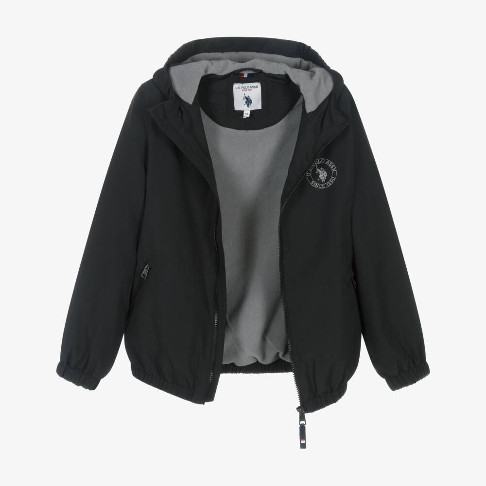 U.S. Polo Assn.-Boys Black Hooded Jacket With Fleece Lining | Childrensalon Outlet