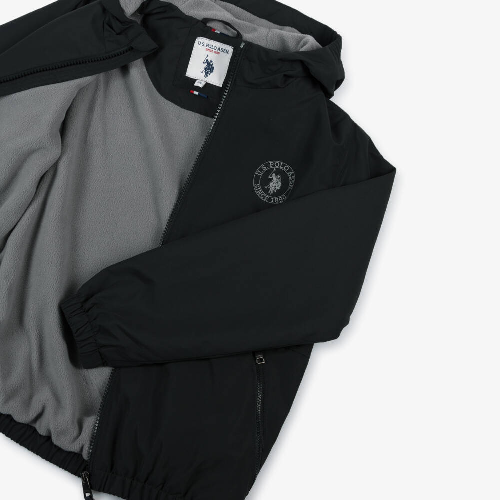 U.S. Polo Assn.-Boys Black Hooded Jacket With Fleece Lining | Childrensalon Outlet