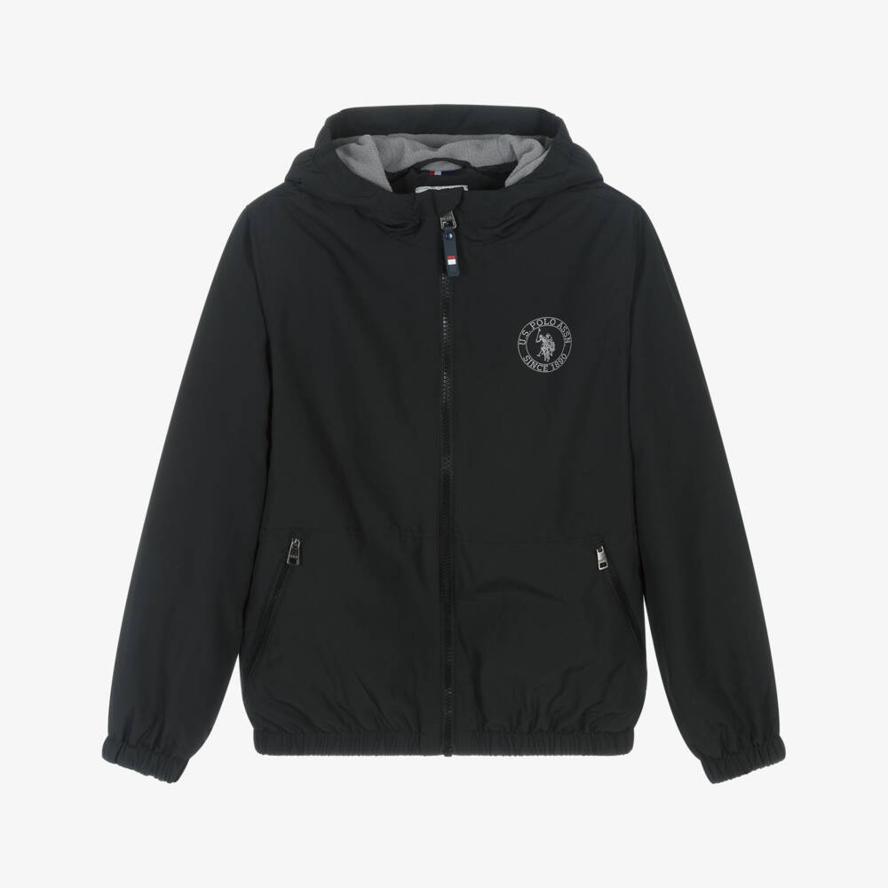 U.S. Polo Assn.-Boys Black Hooded Jacket With Fleece Lining | Childrensalon Outlet