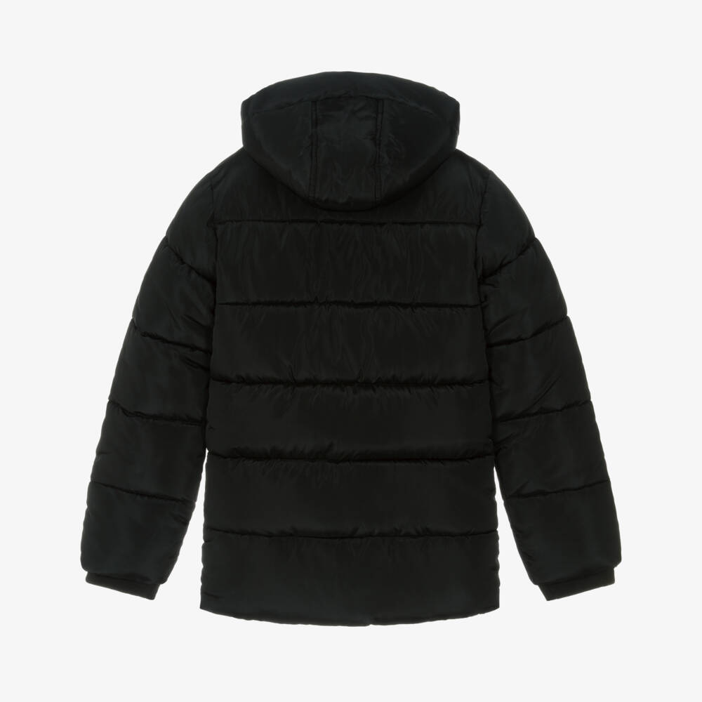 U.S. Polo Assn.-Boys Black Hooded Puffer coat with Double Horsemen Logo | Childrensalon Outlet