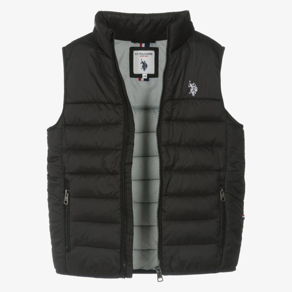 U.S. Polo Assn.-Boys Black Padded Gilet With Embroidered Logo | Childrensalon Outlet
