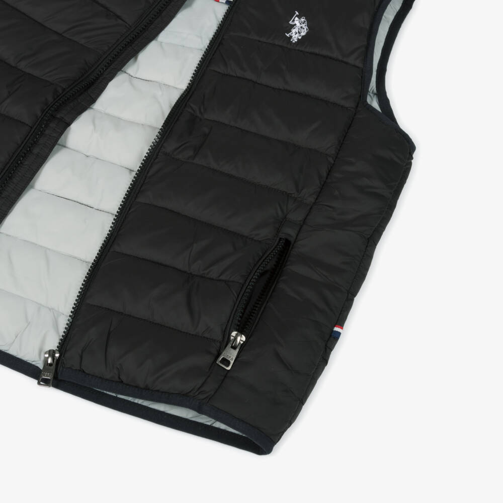 U.S. Polo Assn.-Boys Black Padded Gilet With Embroidered Logo | Childrensalon Outlet