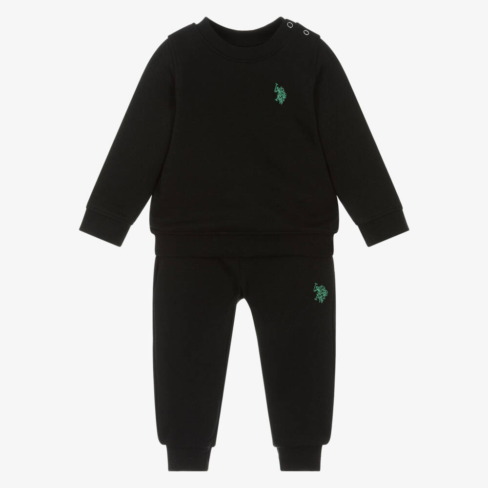 U.S. Polo Assn.-Boys Black Tracksuit with Green Embroidered Logos | Childrensalon Outlet