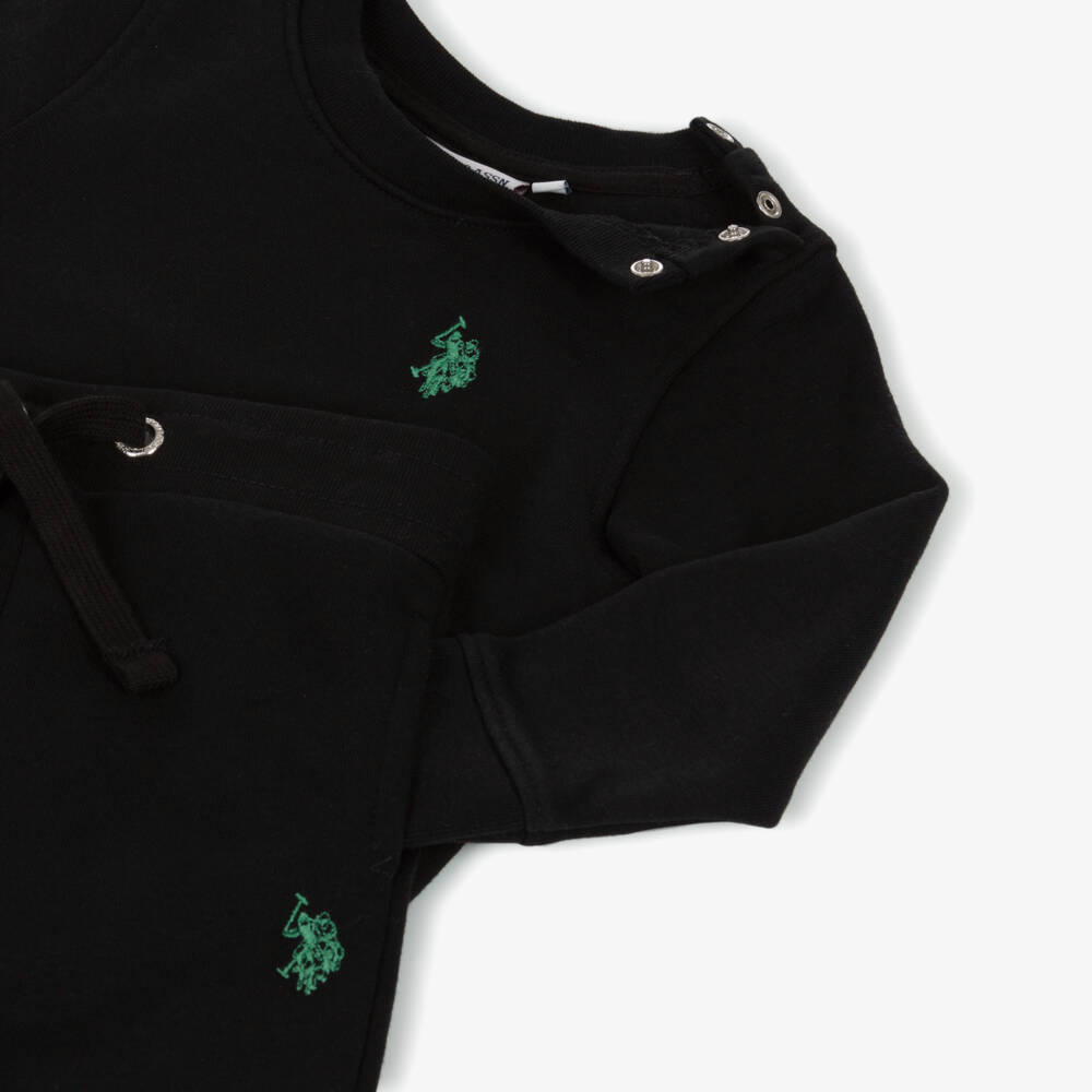 U.S. Polo Assn.-Boys Black Tracksuit with Green Logo Embroidery | Childrensalon Outlet