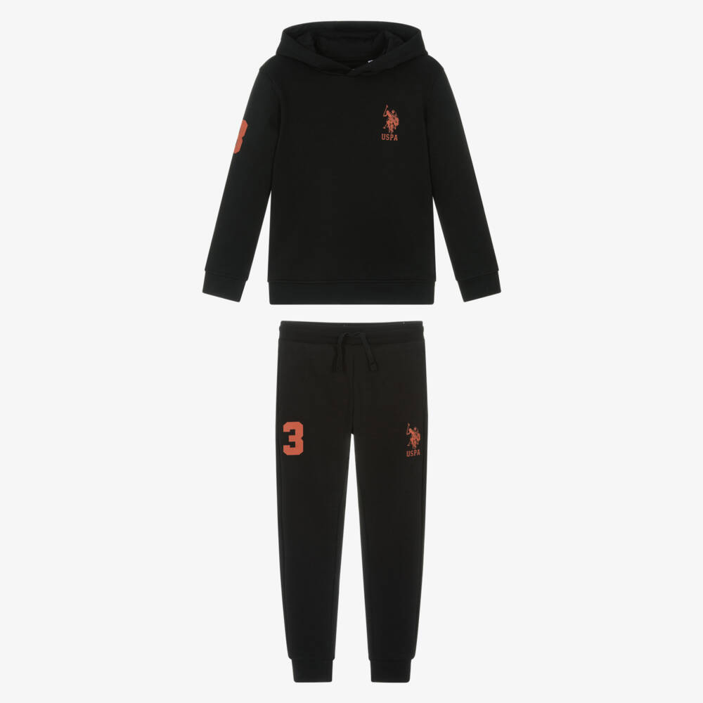 U.S. Polo Assn.-Boys Black Tracksuit with Orange Logo Prints | Childrensalon Outlet