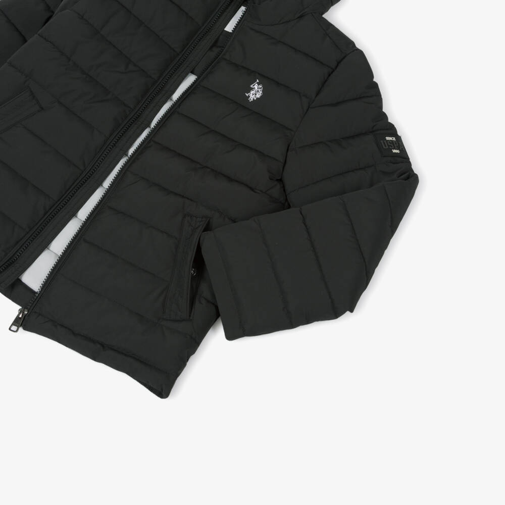 U.S. Polo Assn.-Boys Black Water Resistant Puffer Jacket With Hood | Childrensalon Outlet