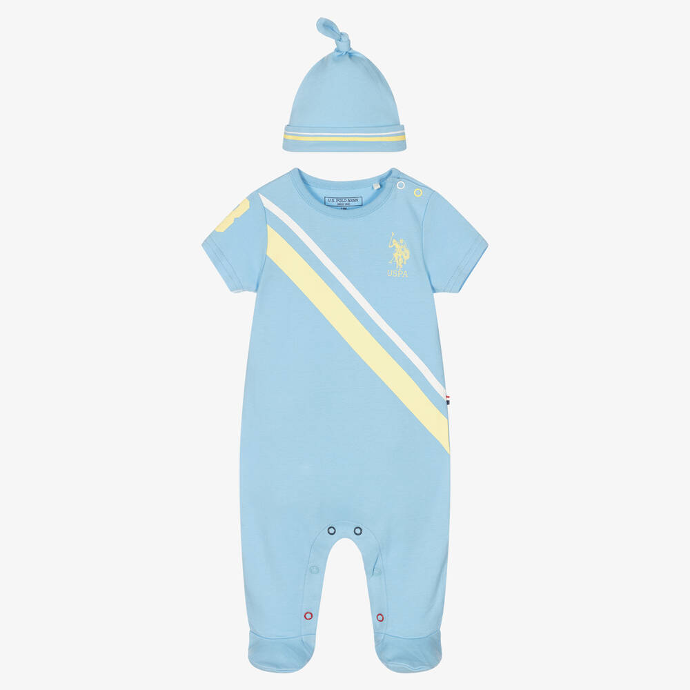 U.S. Polo Assn. - Boys Blue Babygrow & Hat Set | Childrensalon