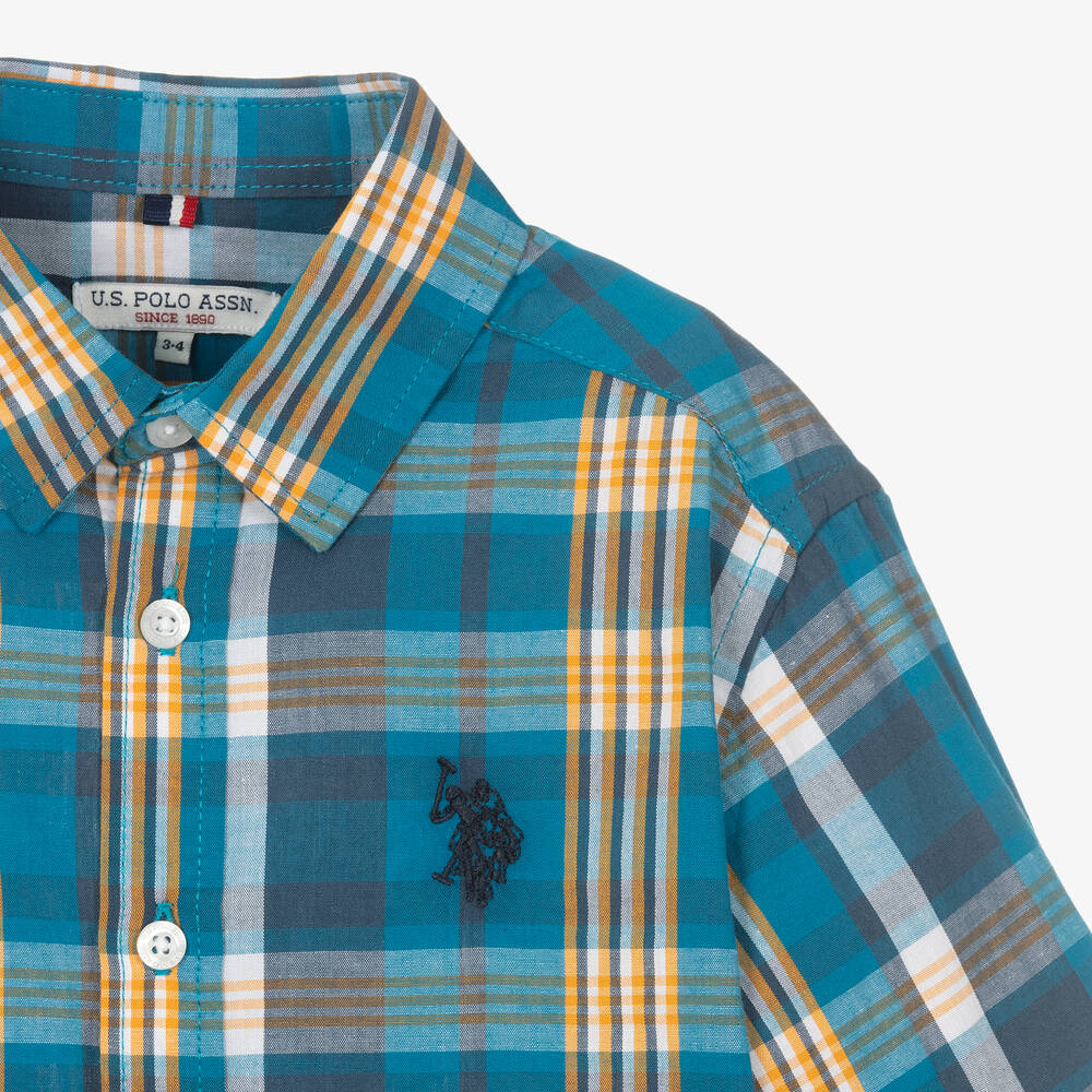 U.S. Polo Assn.-Boys Blue Check Cotton Shirt | Childrensalon Outlet