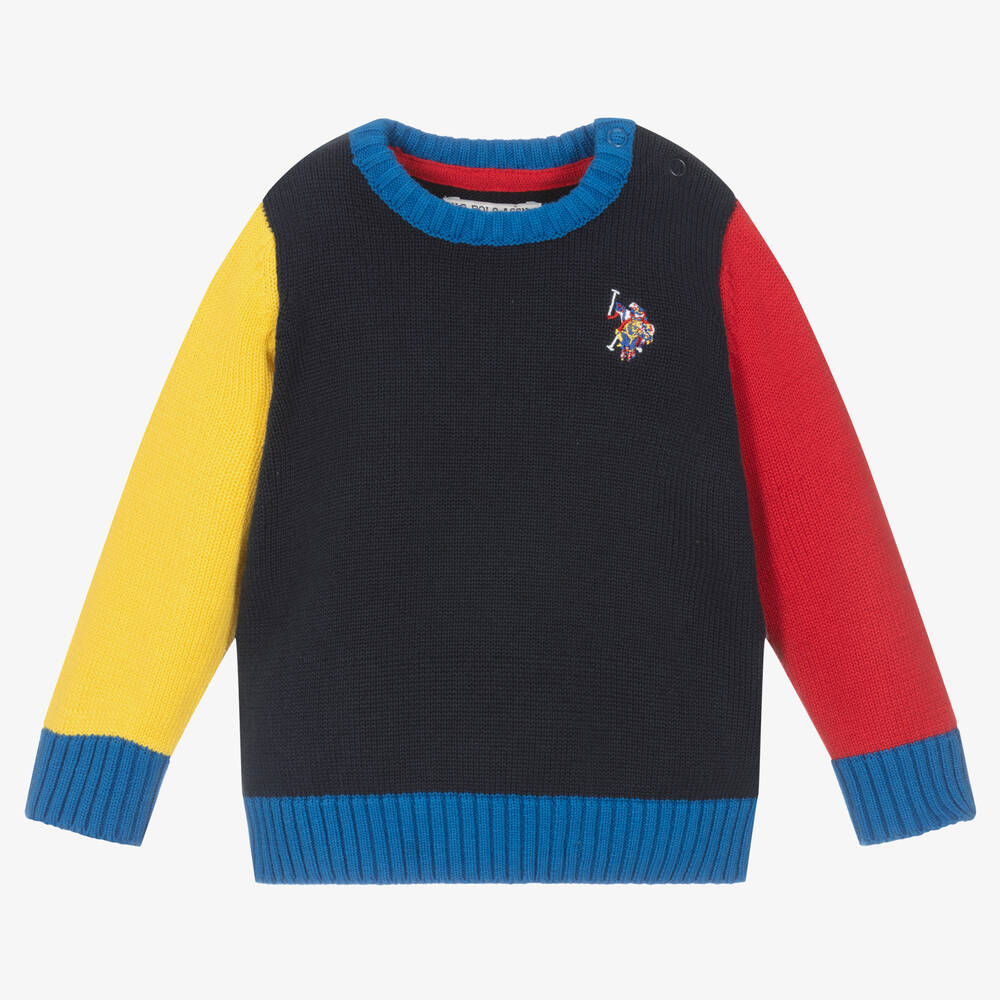 U.S. Polo Assn. - Boys Blue Colourblock Knitted Sweater | Childrensalon