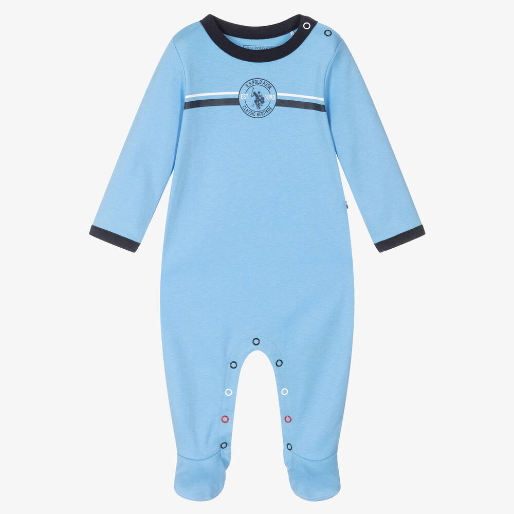 U.S. Polo Assn. - Boys Blue Cotton Babygrow | Childrensalon