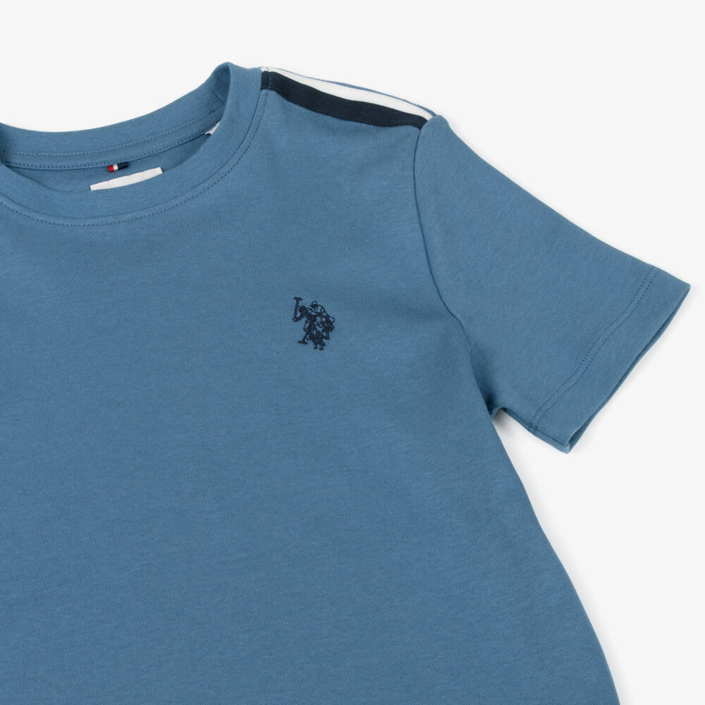 U.S. Polo Assn.-تيشيرت قطن بياقة دائرية لون أزرق للأولاد | Childrensalon Outlet