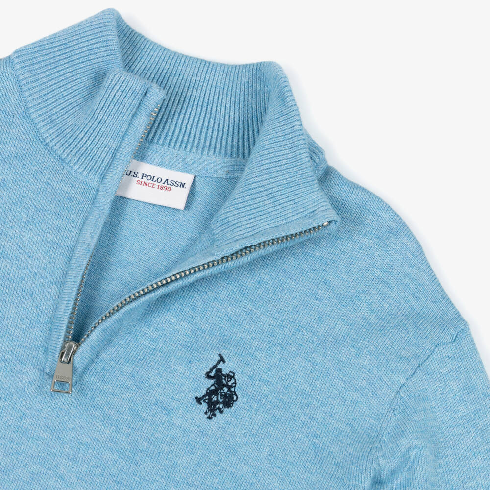 U.S. Polo Assn.-Boys Blue Cotton Knit Quarter-Zip Sweater | Childrensalon Outlet