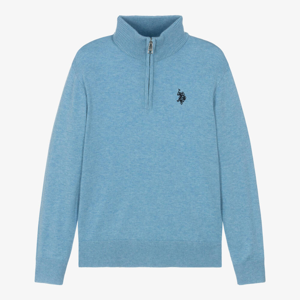 U.S. Polo Assn.-Boys Blue Cotton Knit Quarter-Zip Sweater | Childrensalon Outlet
