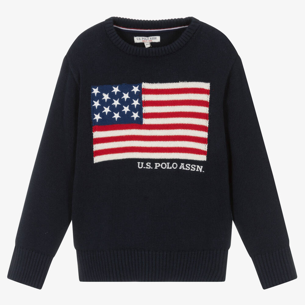 U.S. Polo Assn. - Boys Blue Cotton Knitted Sweater | Childrensalon