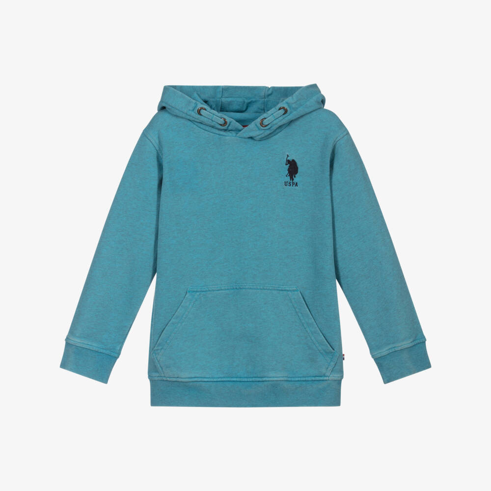 U.S. Polo Assn.-Boys Blue Cotton Logo Hoodie | Childrensalon Outlet
