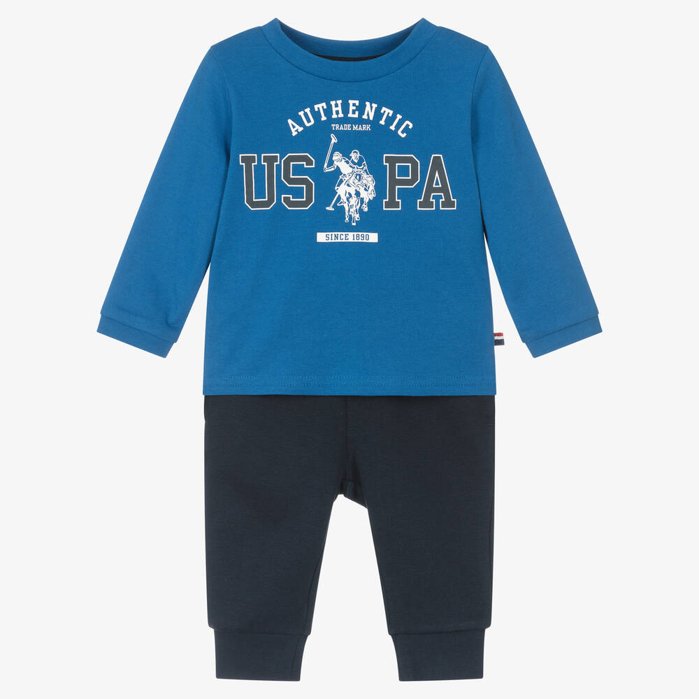 U.S. Polo Assn.-Boys Blue Cotton Logo Trouser Set | Childrensalon Outlet
